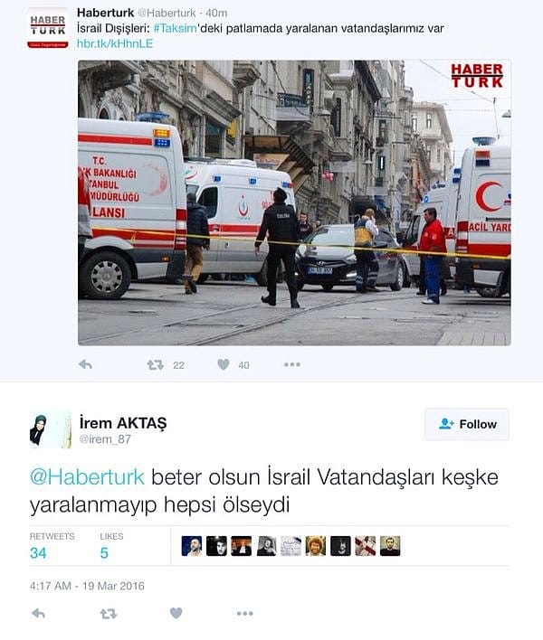 Saldırı sonrası “İsrail vatandaşları keşke ölseydi” mesajı