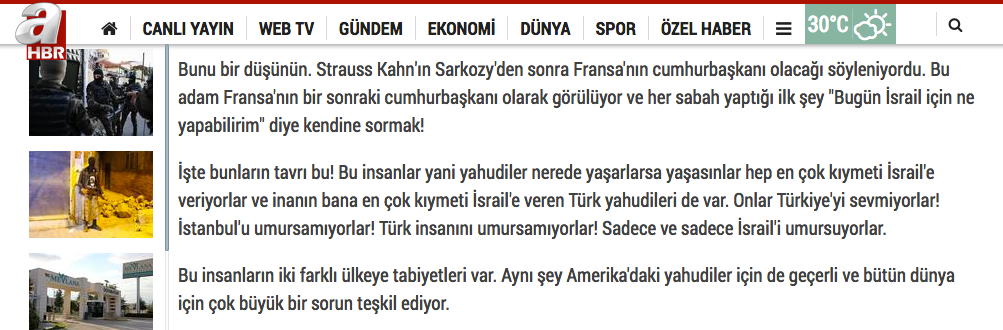 A Haber haftaya antisemitizmle başladı: “Şok! ‘O da mı Yahudiymiş’ diyeceksiniz”