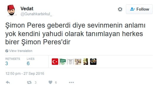 Şimon Peres’in ardından Twitter’da antisemit mesajlar – Serdar Korucu