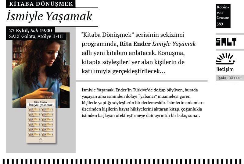 Rita Ender, 27 Eylül Salı günü saat 19:00’da SALT Galata’da…