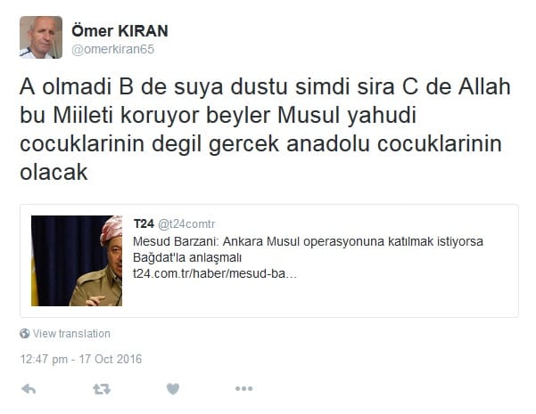 Musul Operasyonu üzerinden Twitter’da antisemit mesajlar – Serdar Korucu