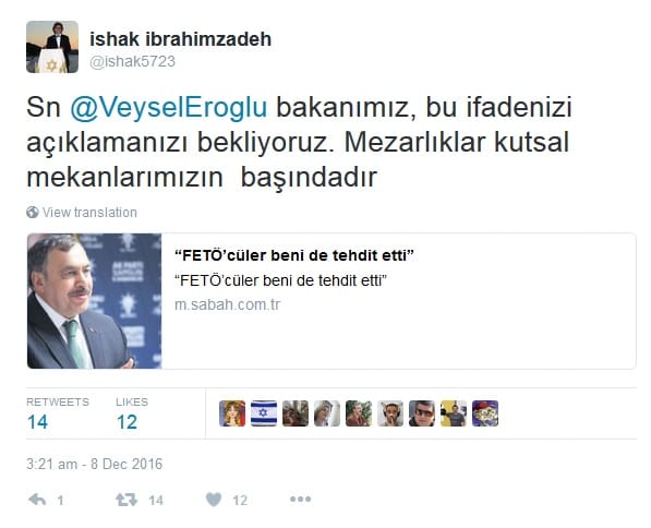 Bakan Eroğlu: Gülen Yahudi Mezarlığına Gömülecek – Serdar Korucu