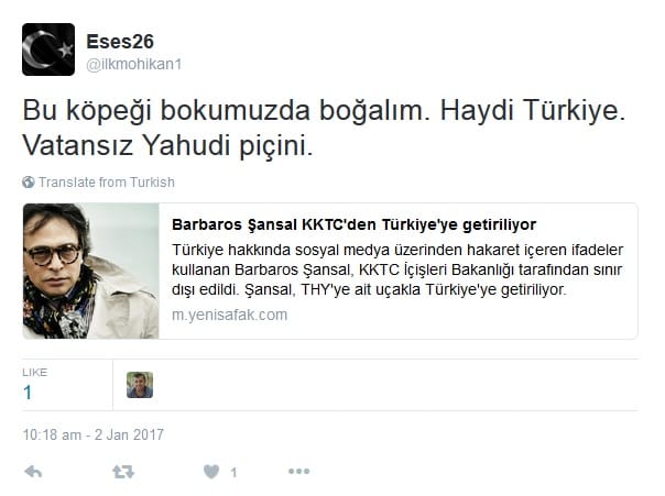 Barbaros Şansal’a Twitter’dan Antisemit Mesajlar – Serdar Korucu