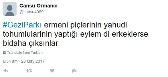 #GeziParkı ve #GeziParkı4yaşında Karşıtlarından Antisemit Mesajlar – Serdar Korucu