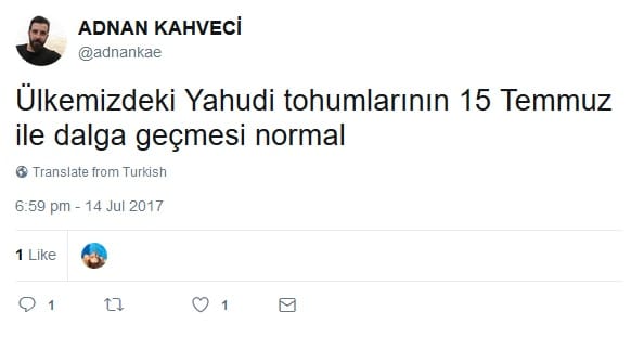 15 Temmuz Üzerinden Antisemit Mesajlar – Serdar Korucu
