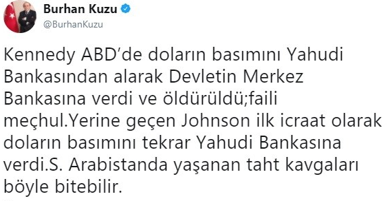 Burhan Kuzu’dan Tartışma Yaratan “Yahudi Bankası” Paylaşımı – Serdar Korucu