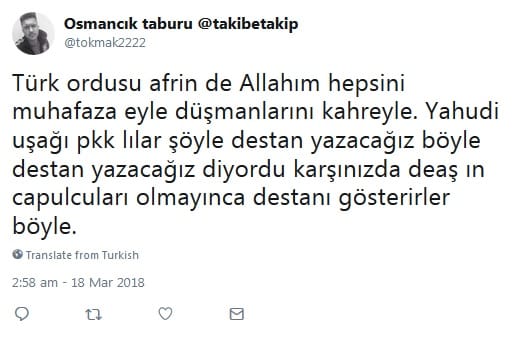 Twitter’da Afrin Üzerinden Antisemit Mesajlar – Serdar Korucu