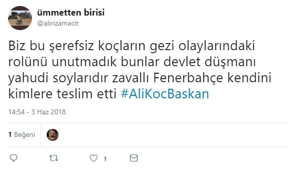 #TamZamaniAliKoc ve #AliKocBaskan Etiketleri Üzerinden Antisemitizm – Serdar Korucu