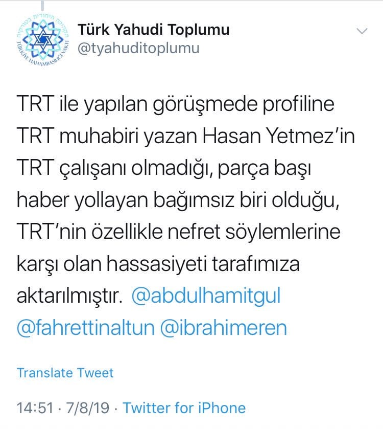 TRT: Antisemit Açıklama Yapan Şahıs Çalışanımız Değil