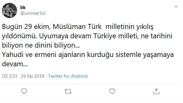 29 Ekim Üzerinden Antisemit Mesajlar – Serdar Korucu