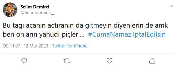 #CumaNamazıİptalEdilsin Üzerinden Antisemit Mesajlar – Serdar Korucu