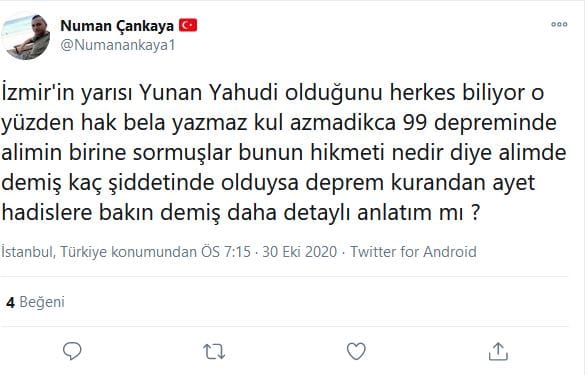 #izmirdepremi Üzerinden Antisemit Mesajlar – Serdar Korucu