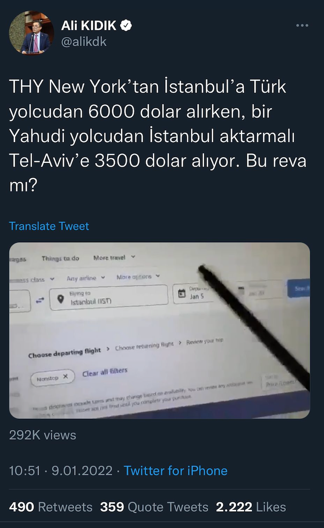 İYİ Partili Ali Kıdık: ‘Yahudi Salamon THY’den Ucuza Bilet Alıyor!’