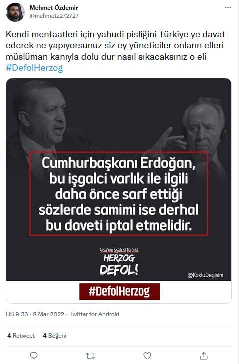 #İsrail ve #Herzog Üzerinden Antisemit Mesajlar – Serdar Korucu
