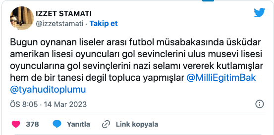 Üsküdar Amerikan Lisesi öğrencilerinden Musevi Lisesi öğrencilerine Nazi Selamı