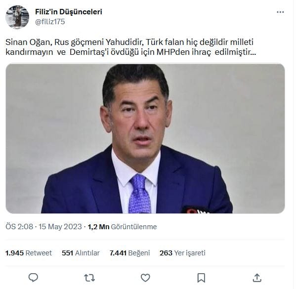 Sinan Oğan Üzerinden Antisemit Mesajlar – Serdar Korucu