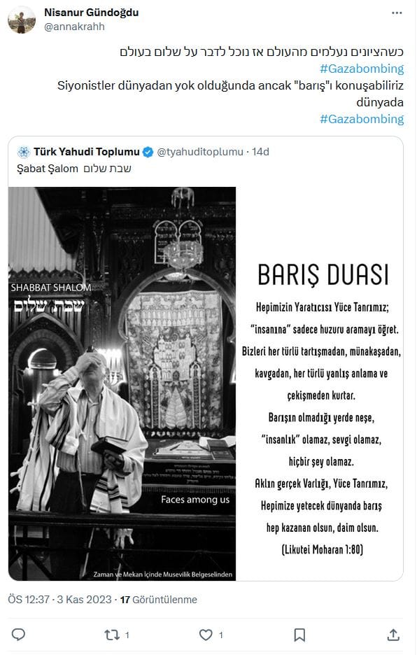 Türk Yahudi Toplumu’nun Barış Duası Üzerinden Antisemit Mesajlar – Serdar Korucu