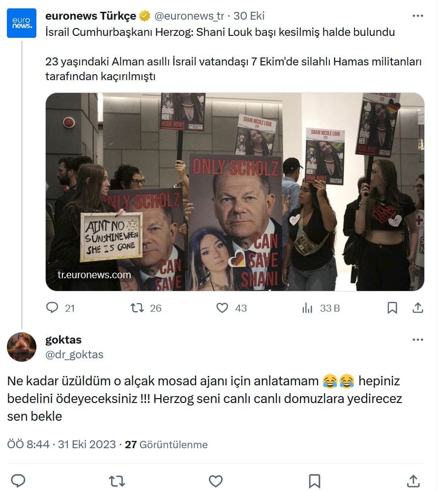 #ShaniLouk Üzerinden Antisemit Mesajlar – Serdar Korucu