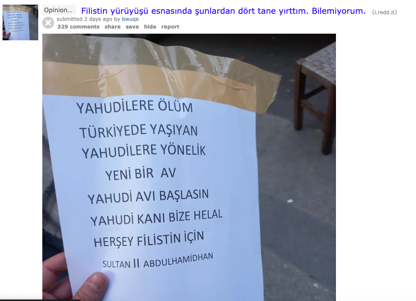 Filistin yürüyüşünde antisemit afiş iddiası: Türkiyeli Yahudiler hedefte