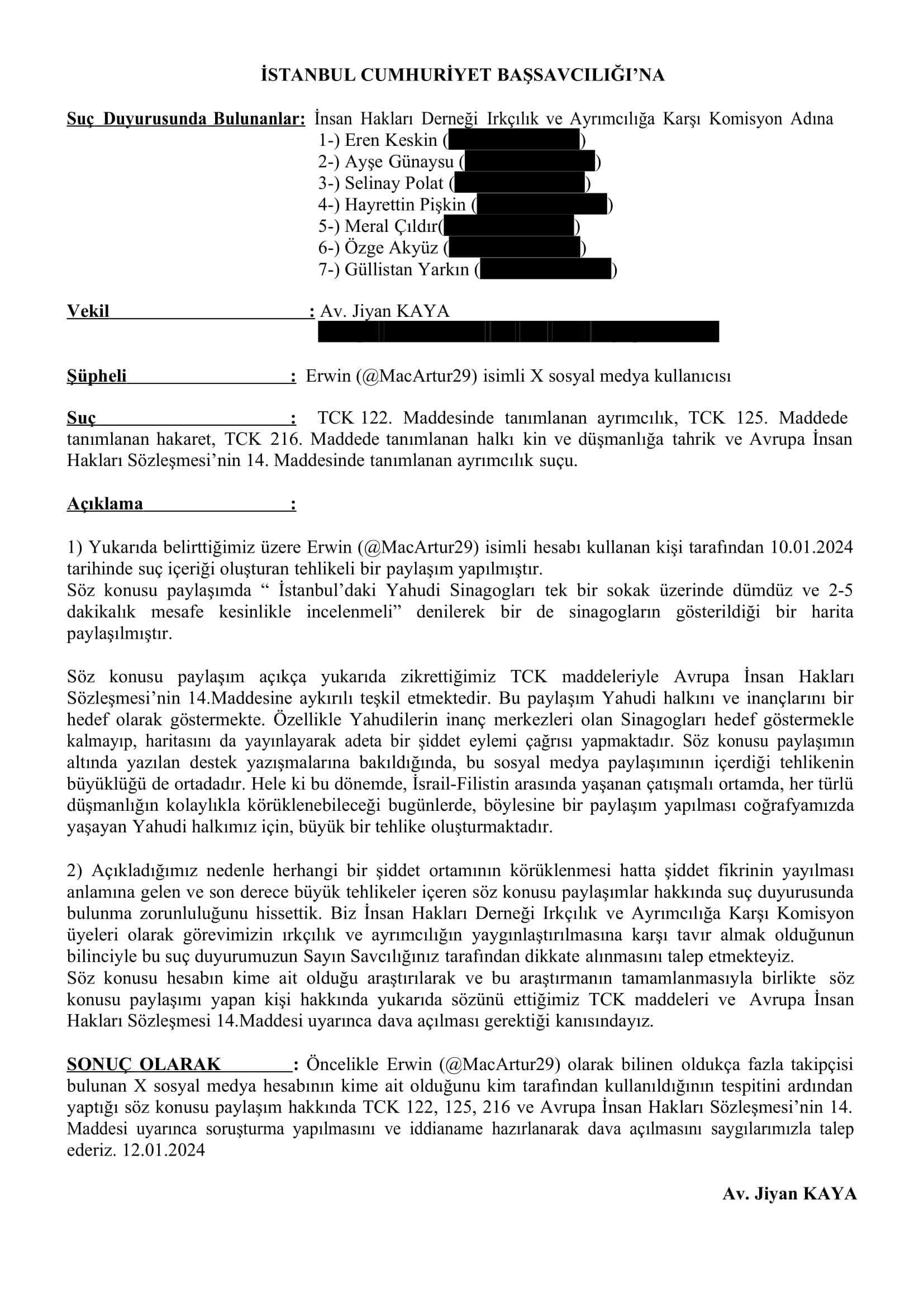 İHD’den Yahudileri hedef gösteren sosyal medya kullanıcısı hakkında suç duyurusu